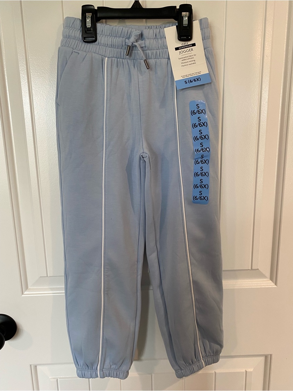 Kids Light Blue Jogger Pants with White Piping